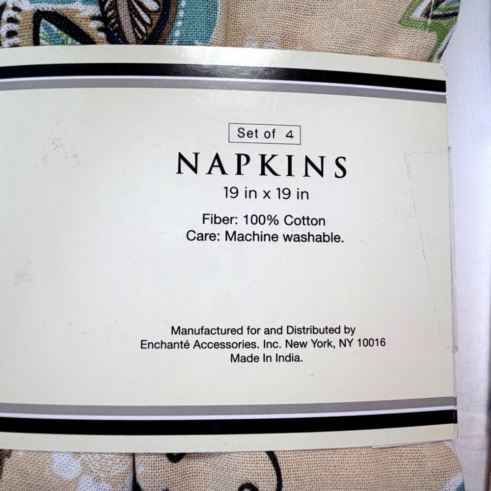 Raymond Waites Napkins Set of 8 19x19 Tan Blue Paisley 100% Cotton New Floral - Picture 6 of 7